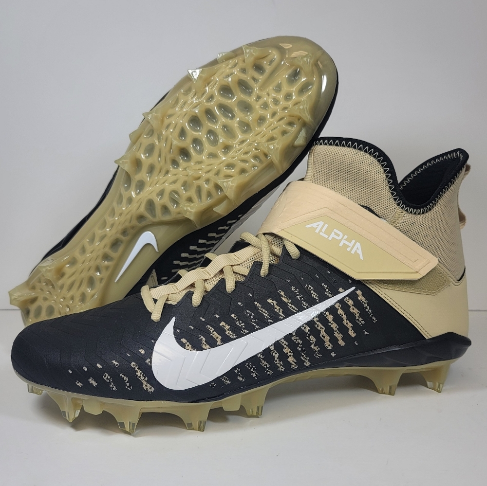 Nike Alpha Menace Pro 2 Mid Black Gold Football Cleats BV3945-700 NEW saints